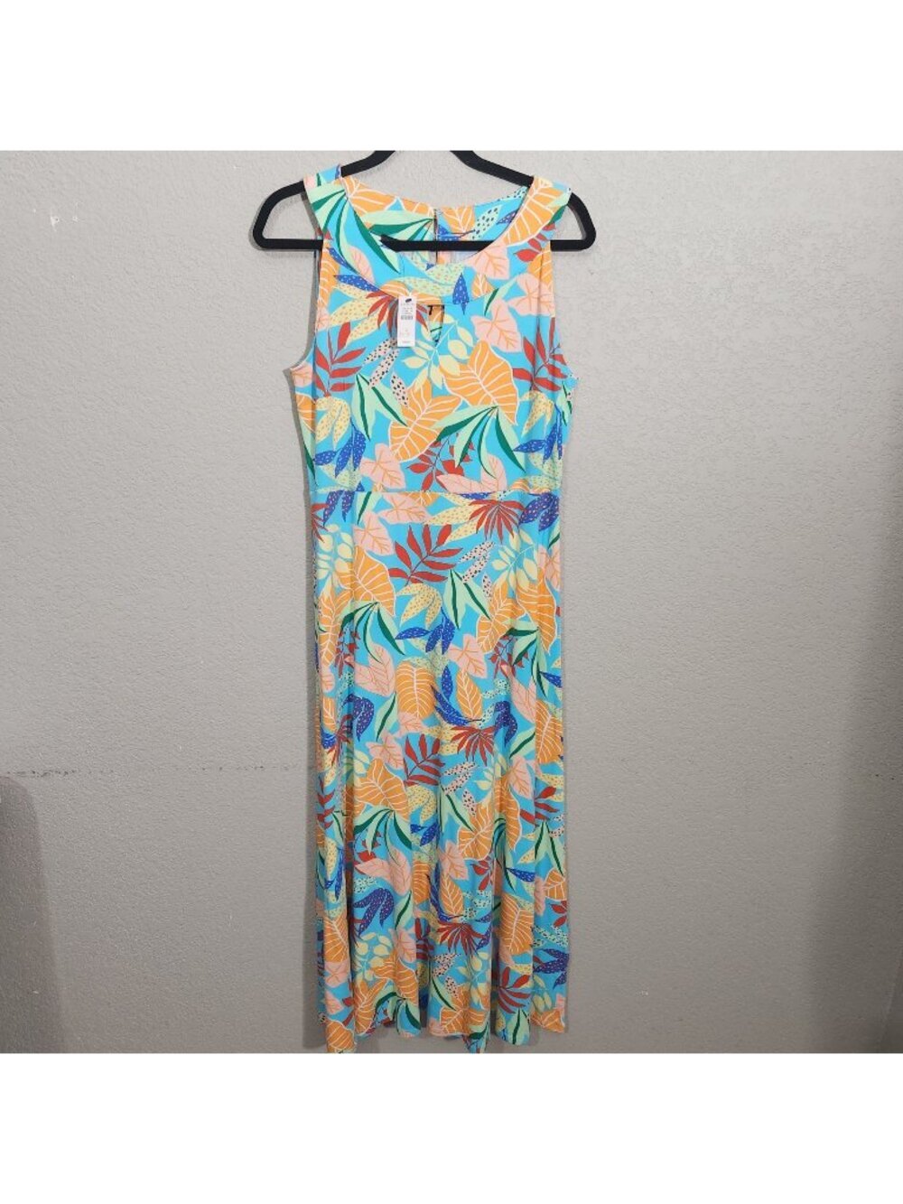 Talbots Dress Womens Large Sleeveless Tropical Floral Maxi Blue Orange Cotton Ke